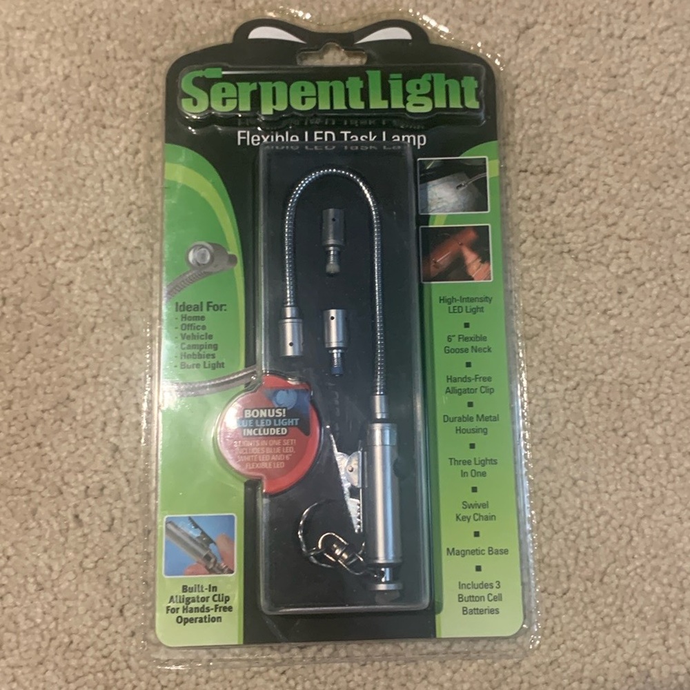 Serpent Light Flexible LED Task Lamp Key Chain Magnetic Base 3 Lights in 1
